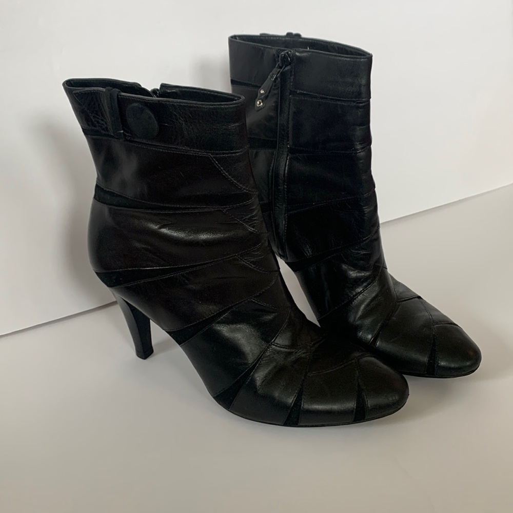 Cole Haan Boots black leather stiletto heel ankle booties boots Nike Air 8.5 - Picture 4 of 14
